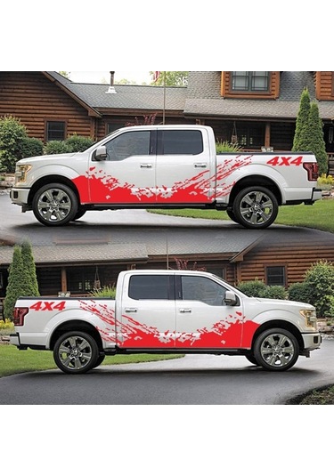 Novahub 4 Adet 4x4 Off Road Araba Çıkartması + 50cm Dağ Grafik 10cm Araba Kamyonet Aksesuarları Kırmızı