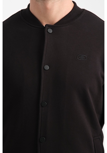 Shooter Sportswear Erkek Sweatshirt Düğmeli Ekru Standart Kalıp Siyah