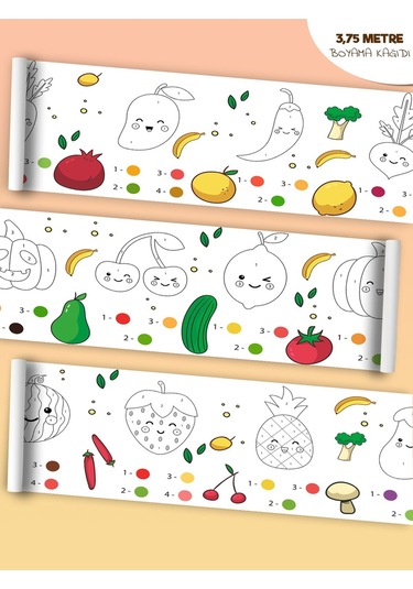 Sebze Ve Meyve Temalı, Bebek Ve Çocuk Için Örnek Resimli 3,75 Metre Rulo Boyama Kağıdı Karışık