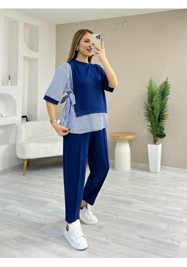 Kadın Kristal 2 Iplik Kumaş Yanları Çizgili Takım Çok Renkli