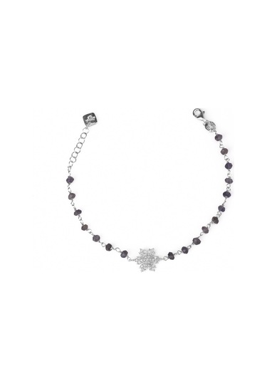 Zirkon Taşlı Pırlanta Montür Gümüş Rengi Altın Kaplama Iolite Rosary Papatya Gümüş Bileklik Gümüş - Rose Gold