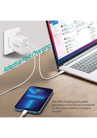 Promate PowerPort-65 GaNFast 65W Type-C PD Şarj Cihazı Beyaz