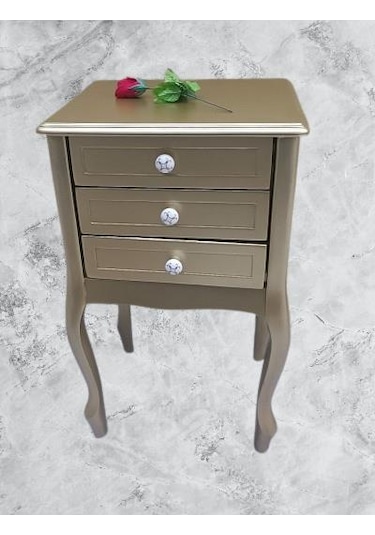 Komodin Model 90529 3çekmeceli Kayın Lükens Ayak Gold Renk Porselen Kulp El Yapım