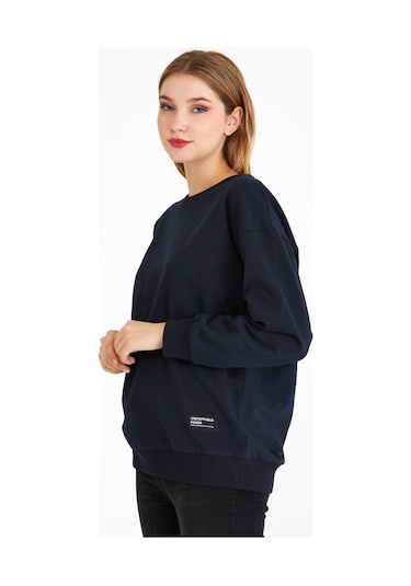 Comeor Kadın Lacivert Basic Bisiklet Yaka Regular Fit Rahat Sweatshirt 001