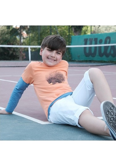 Uzun Kol Pamuklu Tişört Turuncu Mavi Punky Animals 2022-B-0006