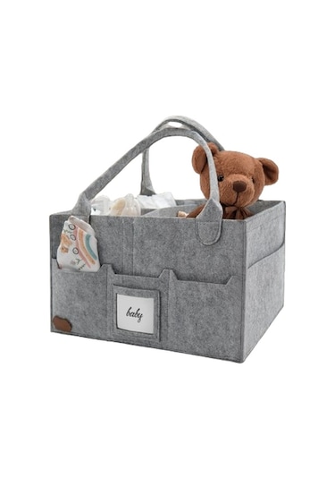 Jasper Keçe Gri Sade Bölmeli Kapaklı Anne Bebek Bakım Çantası Gri
