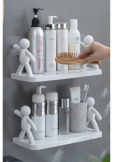Tineke Banyo Mutfak Organizer Şampuan Kozmetik Çöp Adam Raf 3 Ad Beyaz