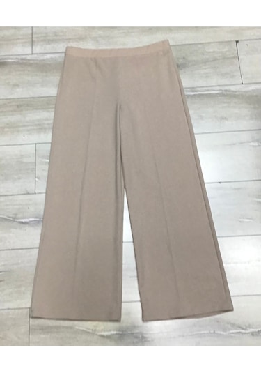 Scuba Beli Lastikli Bedenli Büyük Beden Bol Paça Panolont-inci Krem