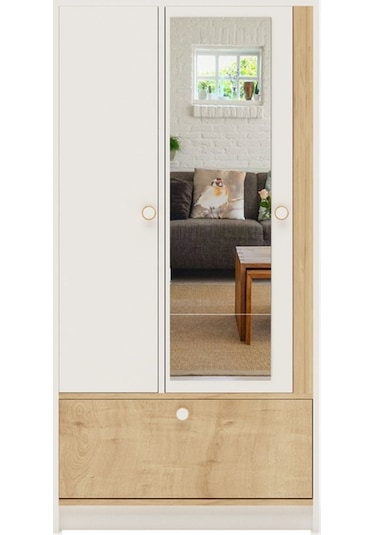 Floradesign Malibu Aynalı Gardırop /elbise Dolabı 3 Kapaklı Dolap / Organizer Beyaz/meşe