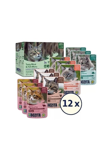 Bozita Jöle İçinde Balık Ve Etli Kedi Konservesi Multibox 12x85 Gr