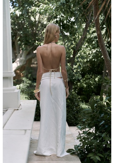 Fabriyonto Asimetrik Ekru Uzun Etek Ekru