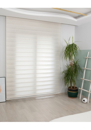 Bambu Kumaş Krem Zebra Stor Perde Krem Alüminyum Kasalı Krem