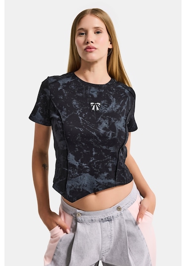 Itsbasic Kadın Siyah W5 Özel Kumaş Elastan Crop Top