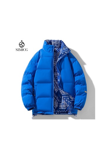 Dik Yaka, Kısa, Kalın, Rahat, Çok Yönlü, Sıcak Erkek Pamuklu Dolgulu Ceket Lacivert