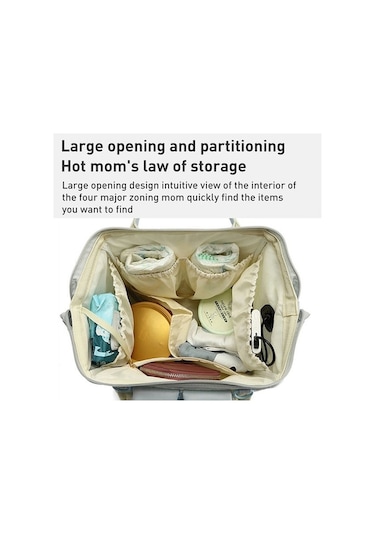 Çok Fonksiyonlu Usb Anne Ve Bebek Çantası - Siyah Beyaz - Siyah