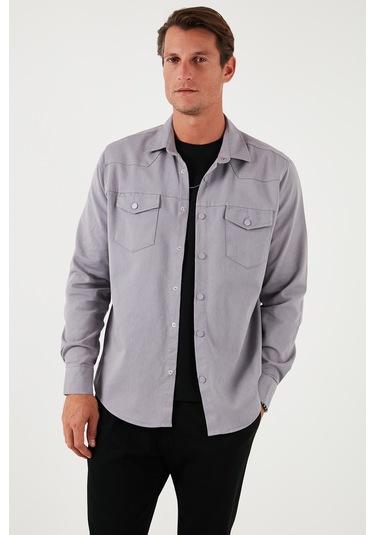 Buratti Pamuklu Regular Fit Çift Cepli Erkek Gömlek Cf24W116927 Gri