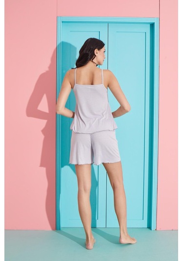 Pemilo 2750-2 37640 - 1 İp Askılı Şortlu Kadın Pijama Takımı Gri