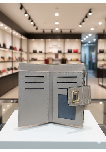 Newish Polo Telefon Bölmeli Klipsli Fermuarlı Portföy Cüzdan Krem