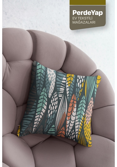 Renkli Tüyler Desenli 4lü Kırlent Kılıfı