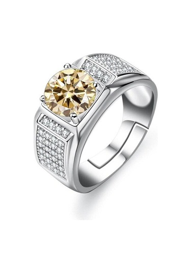 Sarı Bague Ringen Gerçek Mozanit Yüzük Erkekler Için Gümüş 2 Karat Yuvarlak Parlak Elmas Nişan Yüzüğü Erkek Düğün Takı