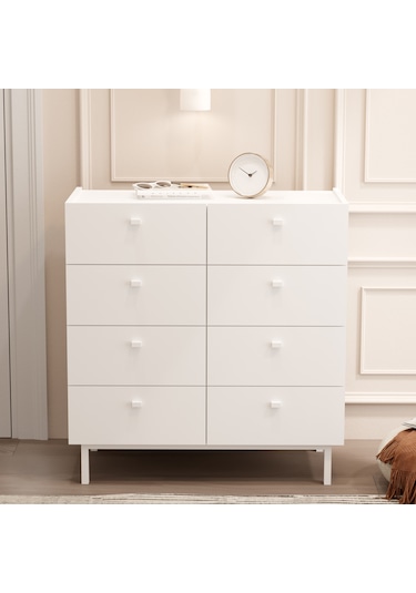 Robinhome Rhode Geniş Şifonyer 8 Çekmeceli Ahşap Ayaklı Beyaz