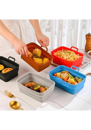 Kahverengi Katlanabilir Fırın Tavası Silikon Hava Fritöz Mikrodalga Fırın Gıda Sınıfı Özel Dikdörtgen Fritöz Fırın Tavası Saklaması Kolay Kahverengi