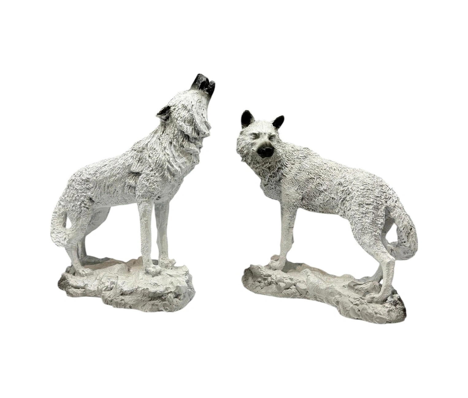 Dekoratif Polyester İkili Kurt Biblo Beyaz Eskitme