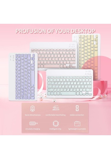 10 İnç Kablosuz Bt Klavye Threesystem Evrensel Renkli Şarj Edilebilir Bt Klavye Cep Telefonu