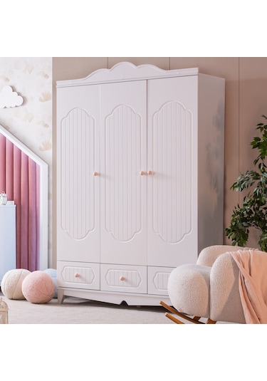 Gardırop, Flower 3 Kapaklı Çekmeceli Dolap - Pembe