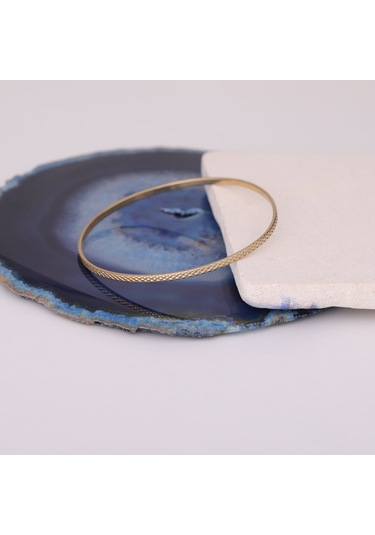 925 Ayar Altın Mikron Kaplama Zetina Desenli Ajda Gümüş Bilezik - Bv00105 Altın