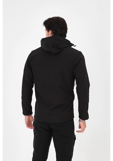 Camp Scoutland CAMP457 Outdoor Softshell Su ve Rüzgara Dayanıklı İçi Polar Seyyar Kapüşonlu Erkek Taktik Mont - Siyah