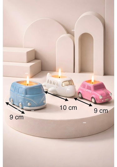 Sevimli Araçlar Kap İçi Mum Set3 3 Lü Set Renkli