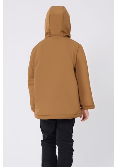 Erkek Çocuk Taba Içi Kürklü Su Ve Rüzgar Geçirmez Kapüşonlu 3 Cep Kışlık Mont & Kaban & Parka Taba