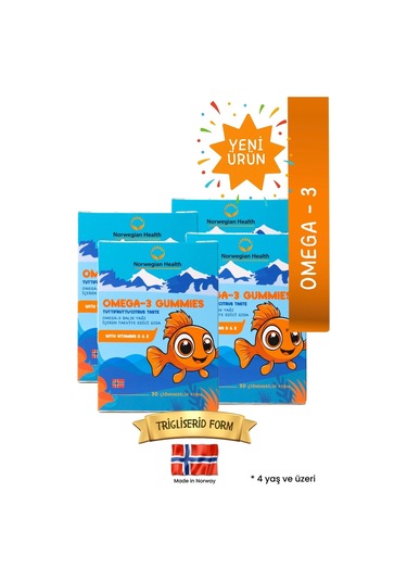 Norwegian Health Omega 3 Gummies Çocuklar için Tutti Frutti Aromalı Norveç Somonlu Balık Yağı 4 x 30 Çiğnenebilir Form