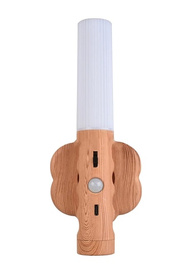 Shineyee 3'ü Bir Arada Akıllı Led Sensör Işığı - Şarj Edilebilir Duvar Lambası, El Feneri Ve Masa Lambası 2.5w Isıklı Beyaz Işık Ahşap Rengi Sarı