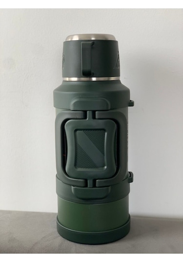Paslanmaz Çelik 3,2 Litre Termos Haki Renk 48 Saat Sıcak 72 Saat Soğuk Kamp Piknik Seyahatte Metalik