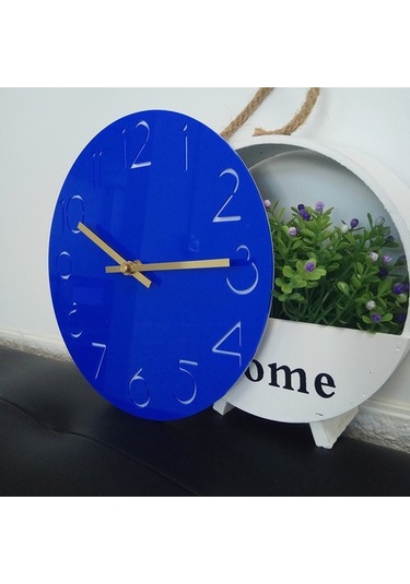 Goldenqian Akrilik Karikatür Numarası Duvar Saati Ev Dekorasyonu Sessizlik Saati, Mavi H6u5hb Mavi
