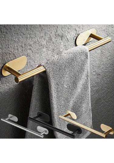 Konesam Stoklu Paslanmaz Çelik Otomatik Yapışkan Banyo Havlu Rafı, Delmez Tasarım, 40 Cm Uzunluk, Gümüş Renk, Ev Düzenliği Gümüş
