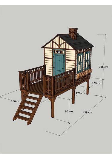 Mandu Ahşap Yerden Yüksek Ağaç Oyun Evi Çok Renkli