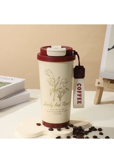 Net Kırmızı Yüksek Değerli Erkekler Ve Kadınlar Soğuk Kahve Fincanı Açık Araba Paslanmaz Çelik Çift İçecek Termos Fincan Hediye Çift İçecek Kahve Fincanı 500ml Kırmızı Zambak