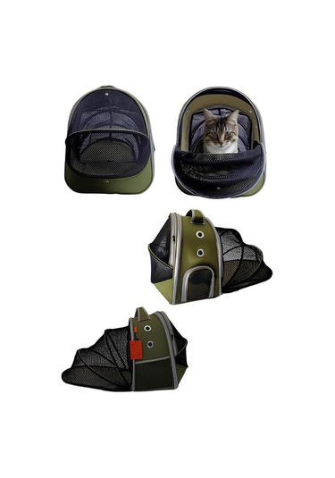 La Vista Yırtılmaz Fileli Paris Pro Genişleyebilen Kedi, Küçük Köpek Sırt Taşıma Çantası Yeşil 32-26-40cm