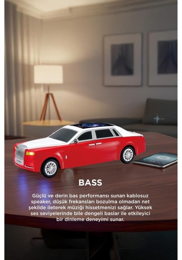 Bluetooth Hoparlör Rolls-royce Görünümlü Araba Led Ekranlı 15w Tws Fm Usb Speaker D82