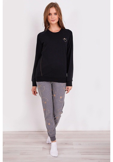Arnetta 2180 Smile Siyah Kadın Uzun Kol Pijama Takım Siyah