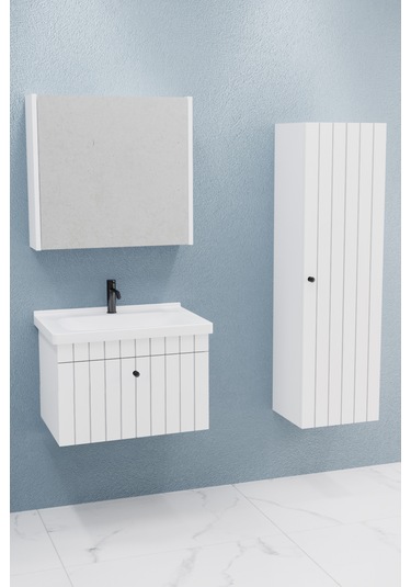 Alice 65 Cm Banyo Dolabı Bgn Aynalı Beyaz - Boy Dolap Dahil Beyaz