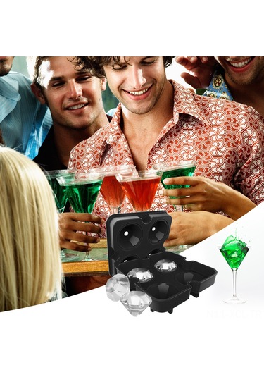 Konesam Gıda Grubu Silikon Buz Kalıbı, 4 Delikli Elmas Şekilli, Siyah, Whiskey İçin İdeal, Güvenli Kullanım Çok Renkli