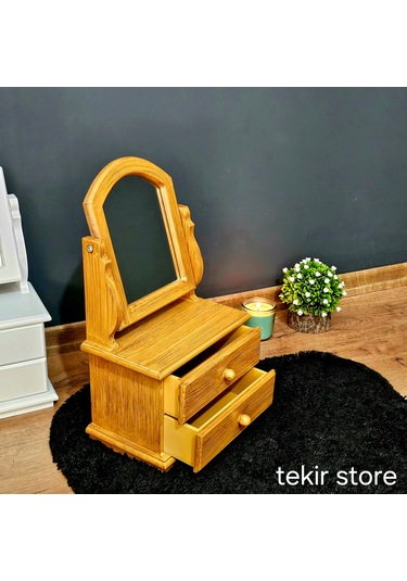 Ahşap Hareketli Aynalı Bambu Eskitme Takı Ve Makyaj Organizeri