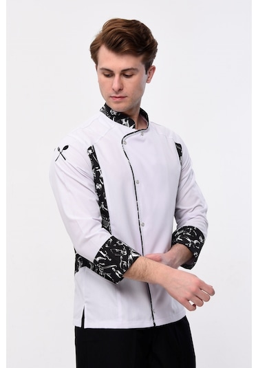 Uniprom Uzun Kollu Aşçı Ceketi Önlük Şef, Garson Beyaz-siyah