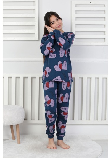 Tangled Hearts Desenli Kız Çocuk Pijama Takımı 8-13 Lacıvert