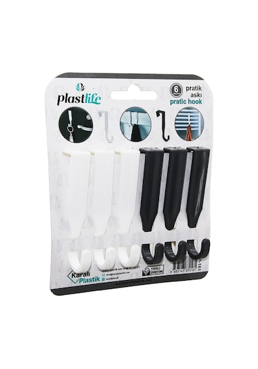 6pcs - Tek Kollu Çok Amaçlı - Tak Çıkar Pratik Plastik Askı G Ahşap - Siyah