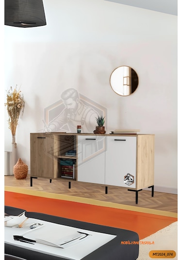 Tamamı Mdf Sinem 3 Kapaklı Çift Renkli Çok Amaçlı Konsol Salon
